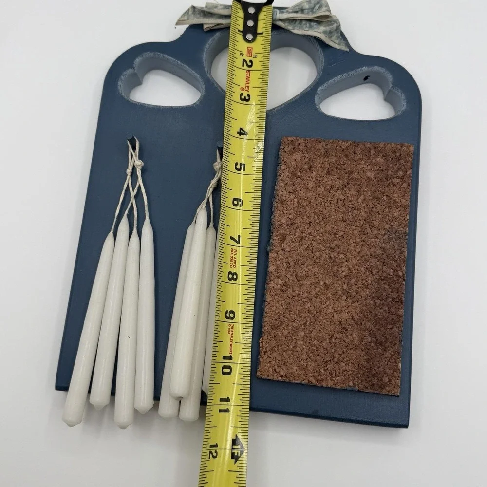 Vintage Blue Wood Heart Cutout Country Notes Wall Hanging Cottagecore Kitchen